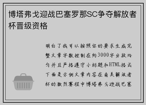 博塔弗戈迎战巴塞罗那SC争夺解放者杯晋级资格